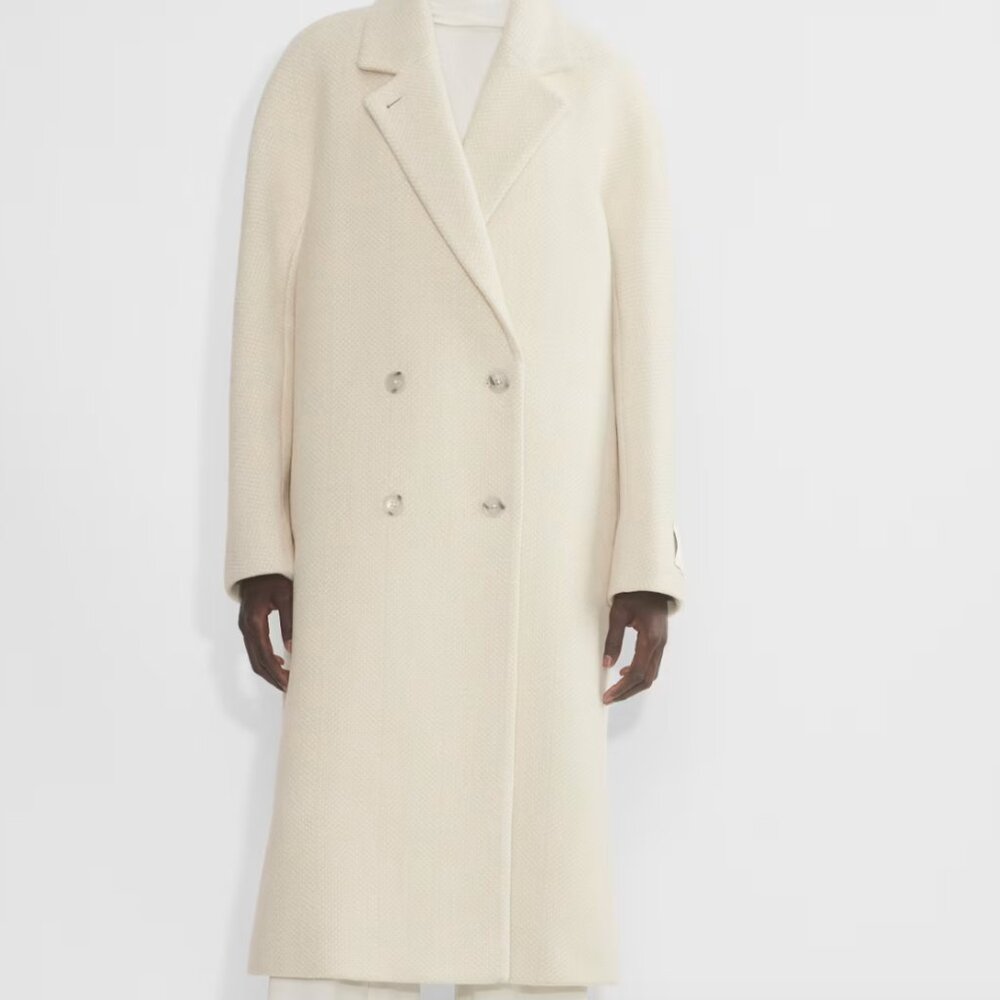 NWT Aritzia Babaton the slouch coat white tweed wool s small